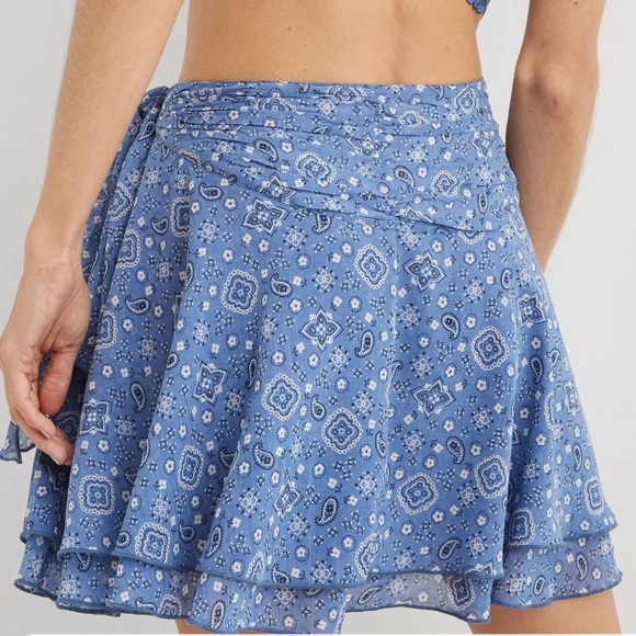 NWT Aerie Micro Mini Wrap Skirt SZ XS Blue Paisley Coquette Cowgirl Western Y2K - Picture 3 of 9
